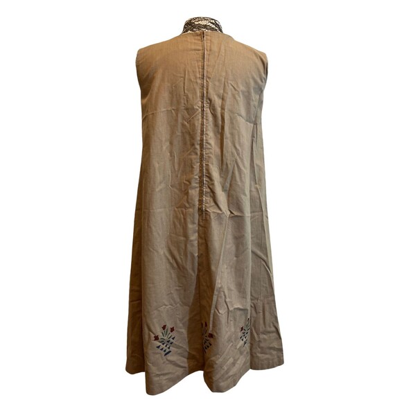 Vintage Style 90s Handmade Pinafore Dress Brown‎ Painted Tulips Cottagecore L - Picture 2 of 15